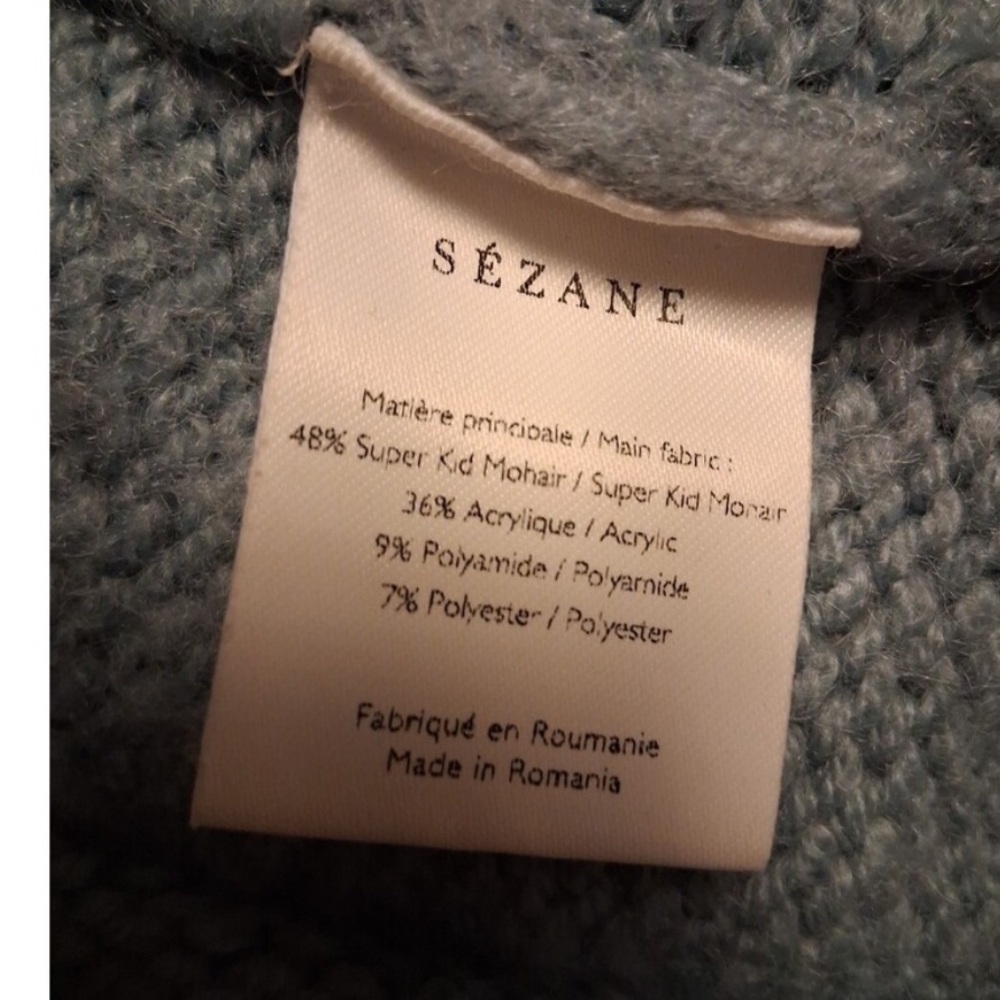 SEZANE Light Blue Mohair Wool Knit Short Sleeve Cableknit Sweater Pull Giulia - Picture 5 of 5